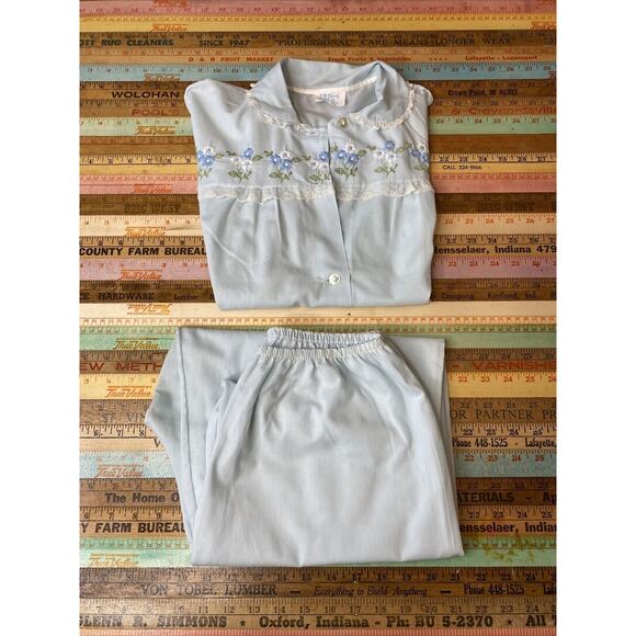 Vintage PHILMAID Two Piece PAJAMA SET SIZE 36 Embroidered M/ L Daisy Women’s - Picture 6 of 16